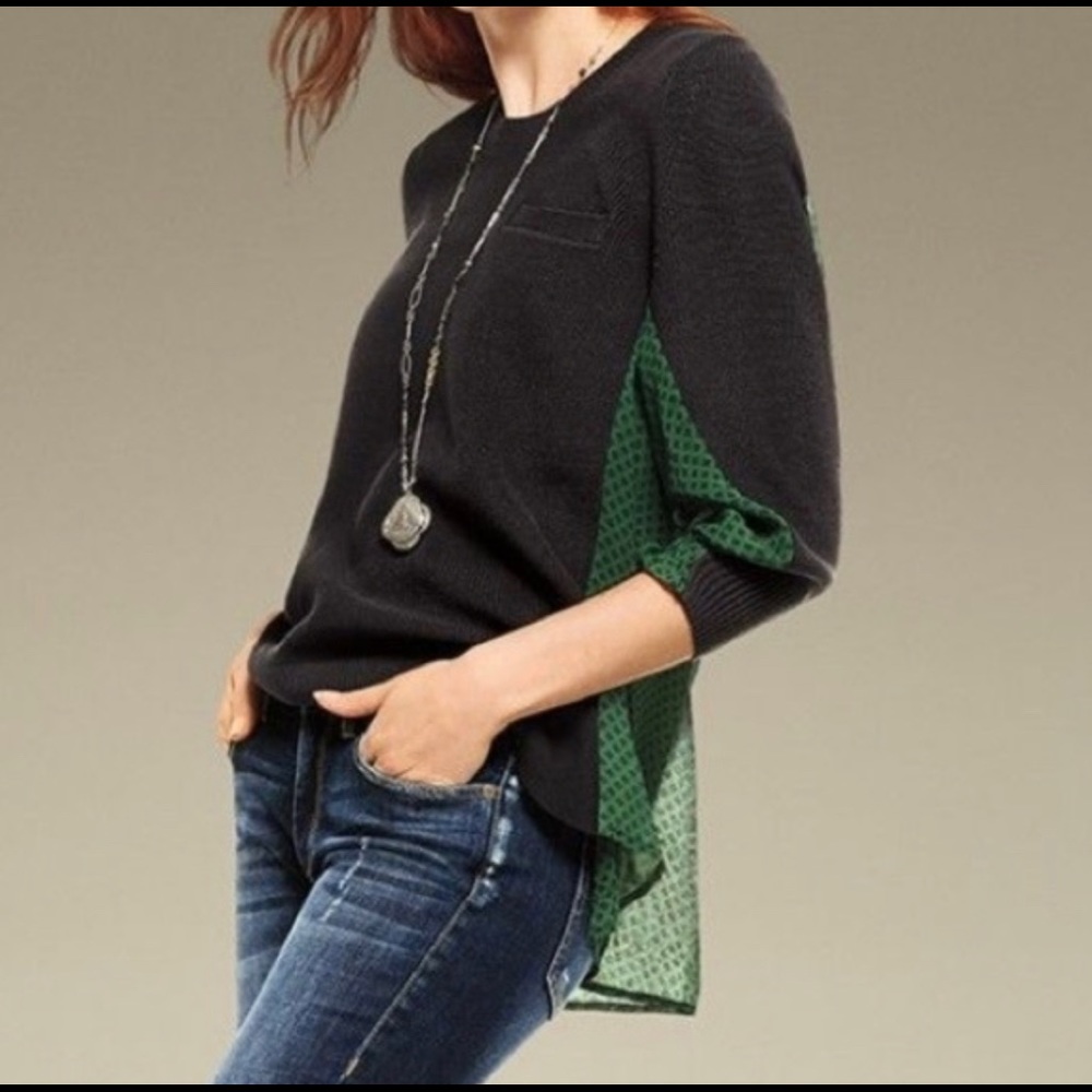 CAbi #3520, Get Together Mixed Material Sweater with Pintuck Detail